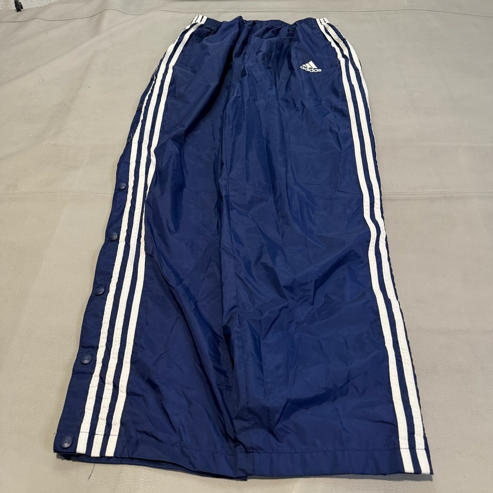 VTG Y2K Adidas Men Blue Snap Tear Away Warm Up Track Pant Parachute Stripe-L6907